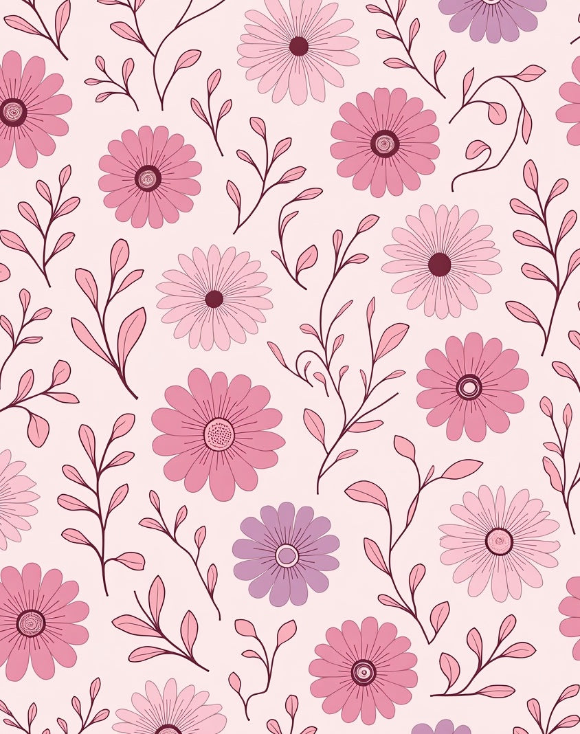 Delicate Pink Floral Sprig Pattern Rug