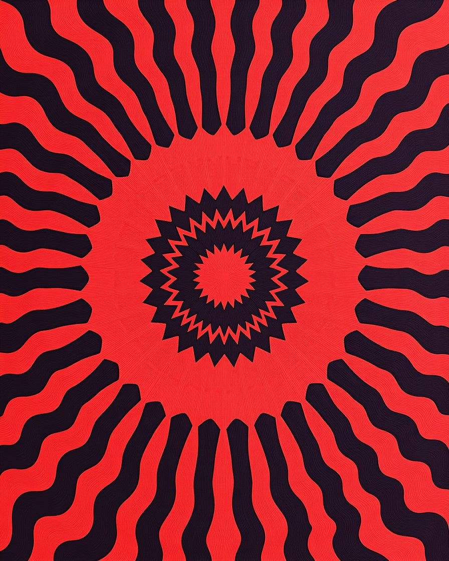 Radial Sunburst Red Black Pattern Rug