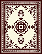 Classic Cream Burgundy Scrollwork Rug