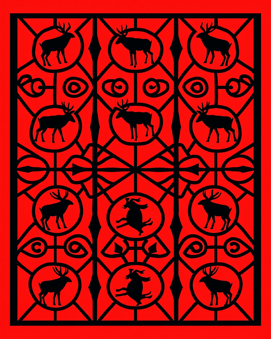 Black Deer Geometric Pattern Rug