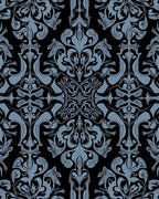 Classic Black Blue Damask Pattern Rug