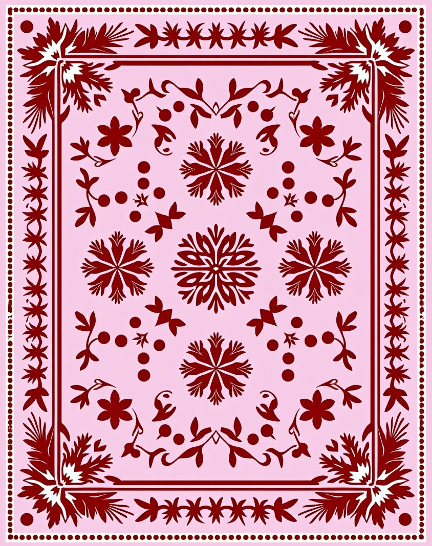 Floral Snowflake Patterned Pink Rug