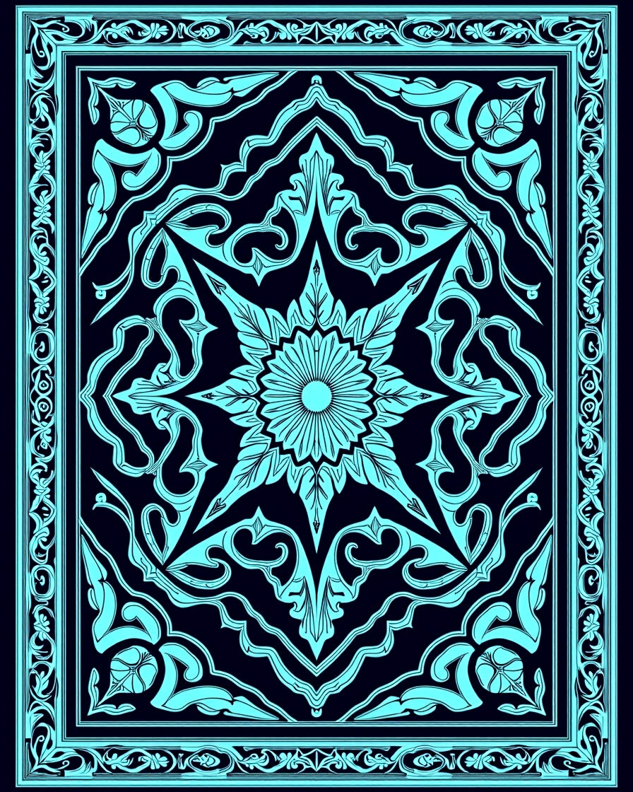Elaborate Turquoise Floral Mandalic Design Rug