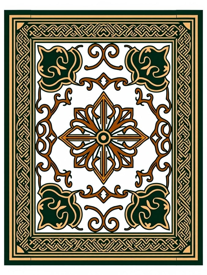 Ornate Emerald Gold Celtic Pattern Rug