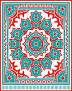 Ornate Teal Red Floral Medallion Rug