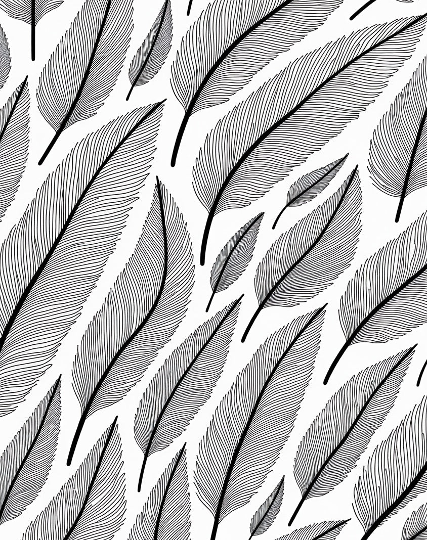 Feather Pattern In Black And White Rug
