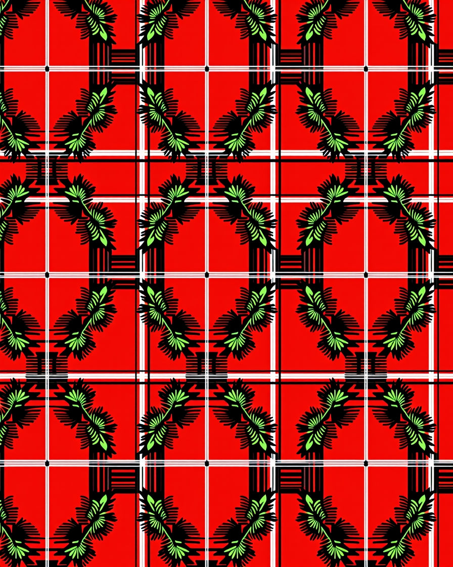Bold Red Tartan Floral Pattern Rug