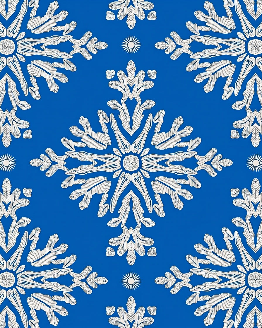 White Snowflake Blue Abstract Rug