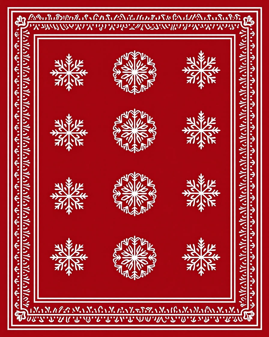 Red Snowflake Patterned Festive Rug