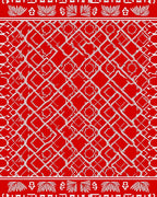 Bold Red White Interlocking Geometric Pattern Rug