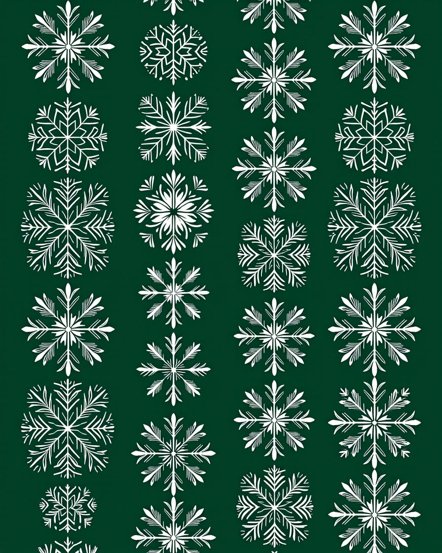 White Snowflake Pattern On Dark Green Rug