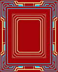 Red Gold Blue Geometric Border Pattern Rug