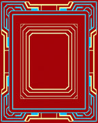 Red Gold Blue Geometric Border Pattern Rug