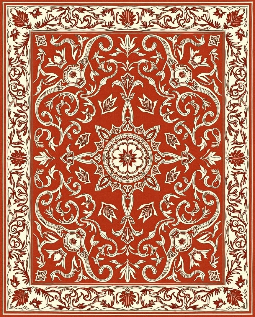 Classical Floral Swirl Border Rug
