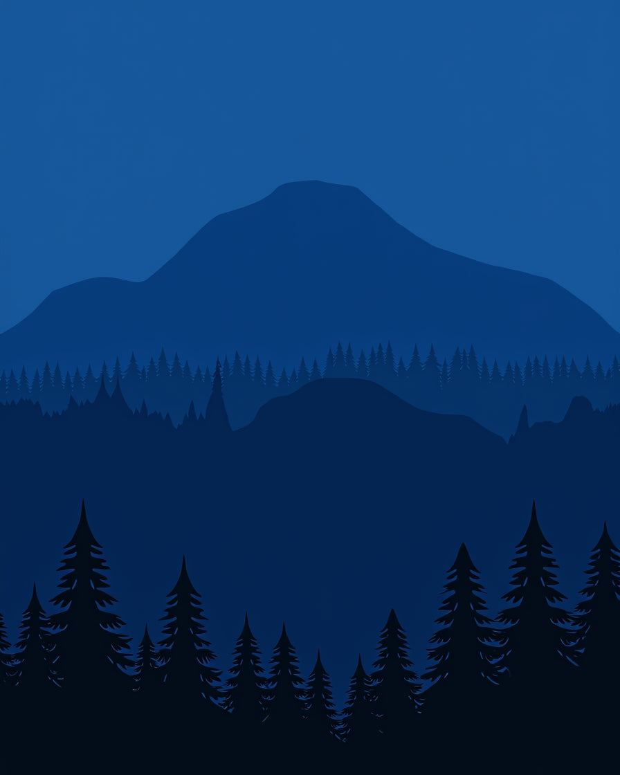 Deep Blue Mountain Forest Scene Rug
