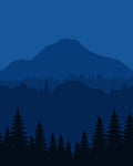 Deep Blue Mountain Forest Scene Rug