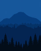 Deep Blue Mountain Forest Scene Rug
