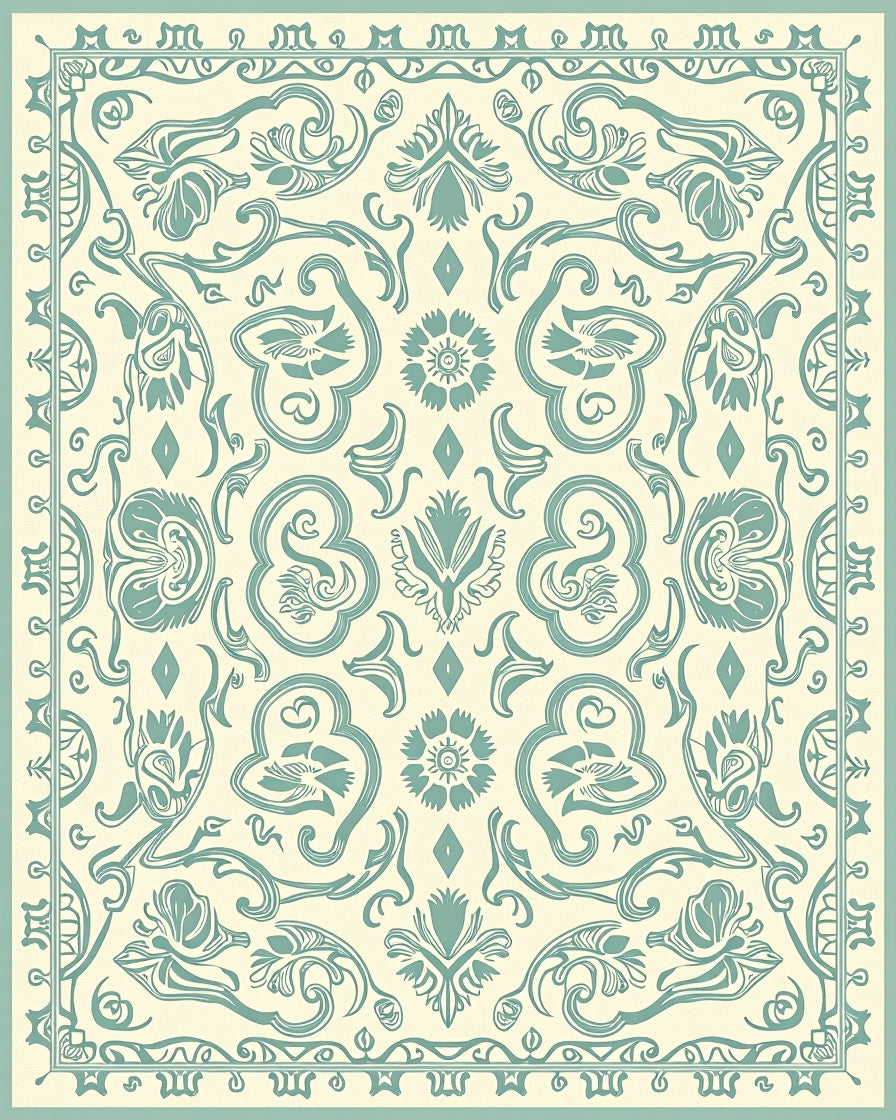 Art Nouveau Floral Teal Pattern Design Rug