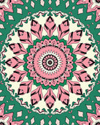Pink Green Floral Mandala Rug