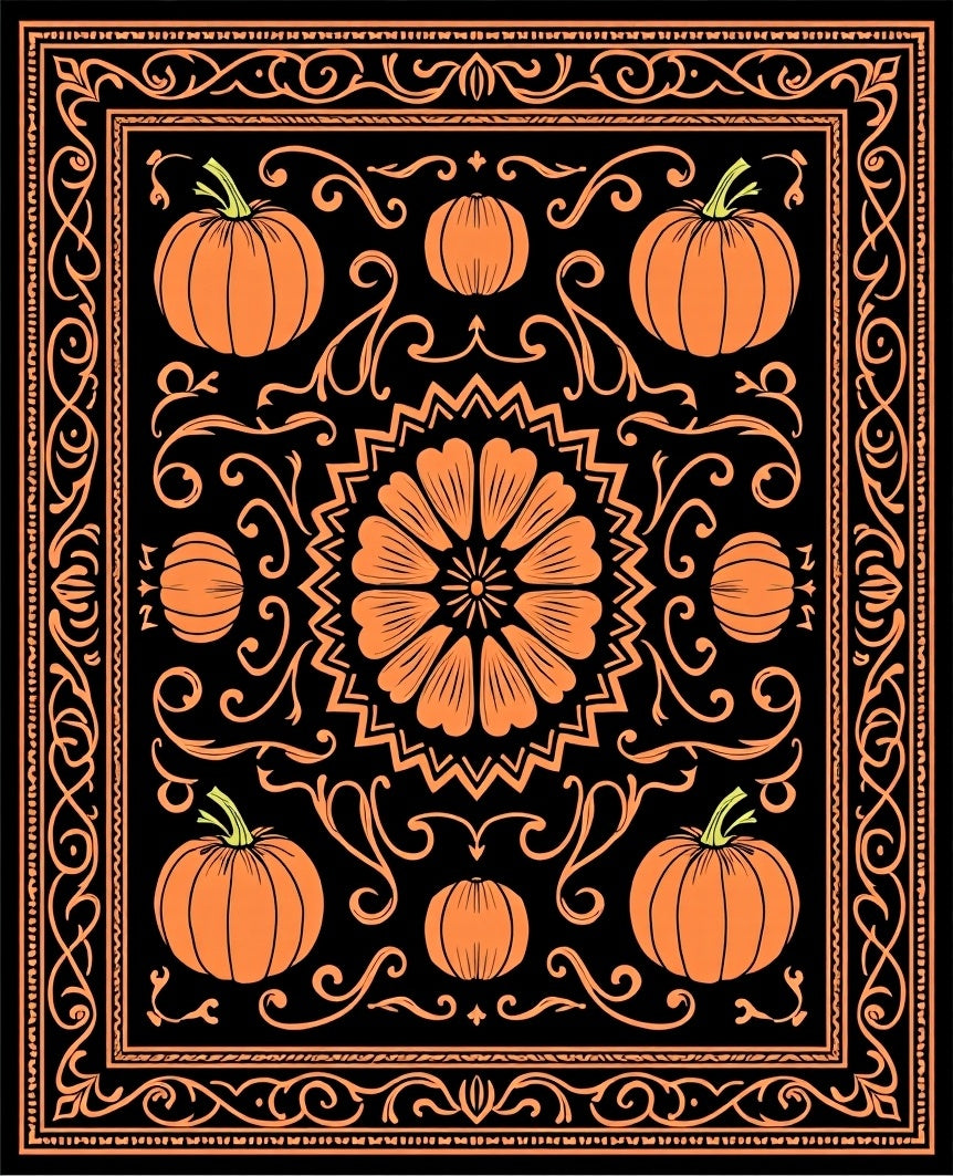 Orange Pumpkin Paisley Artwork Rug