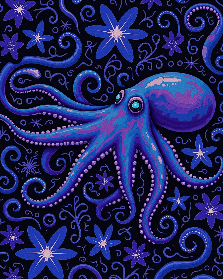 Mysterious Octopus Floral Swirl Pattern Rug