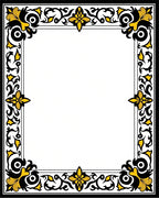 Black Yellow Floral Scroll Border Rug
