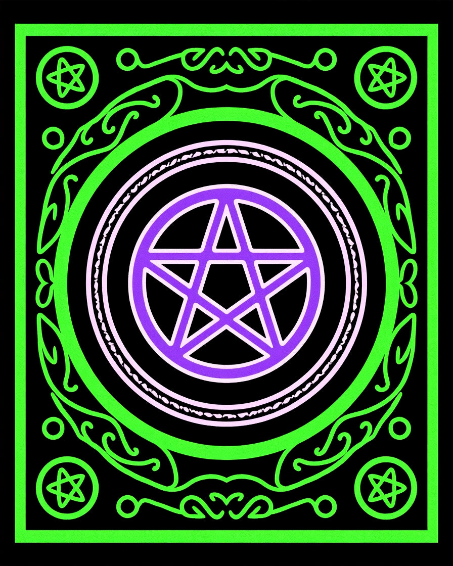 Mystic Pentagram Neon Border Rug