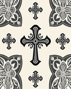 Ornate Cross Patterned Dark Grey Rug
