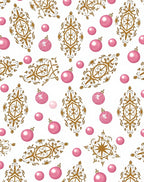 Gold Pink Ornate Holiday Ornaments Rug