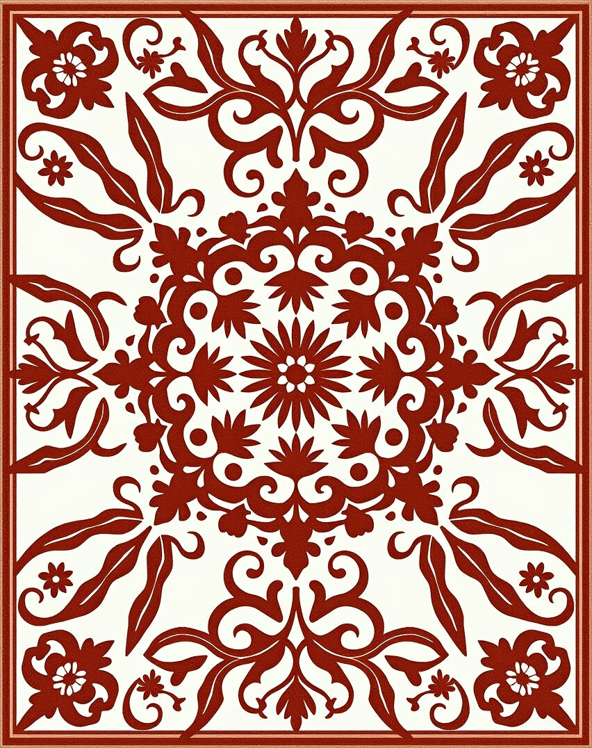 Red Floral Medallion Intricate Design Rug