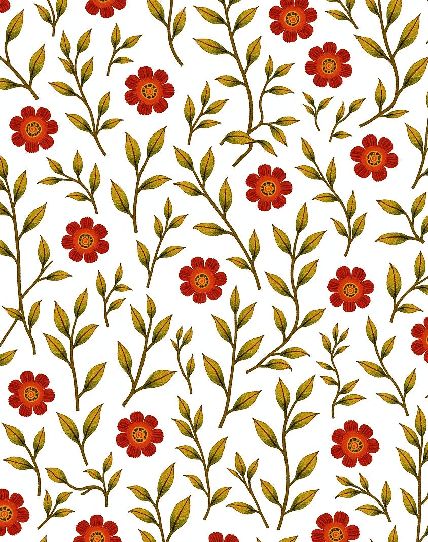 Rustic Red Flower And Leaf Pattern Rug