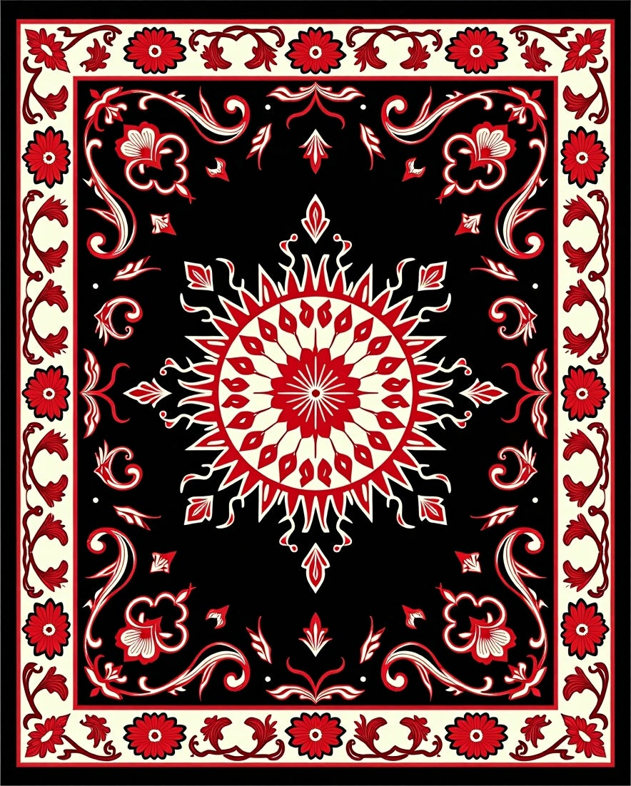 Bold Red Floral Medallion Design Rug