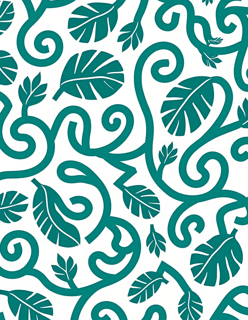 Teal Leafy Vine Swirl pattern Rug
