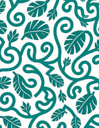 Teal Leafy Vine Swirl pattern Rug