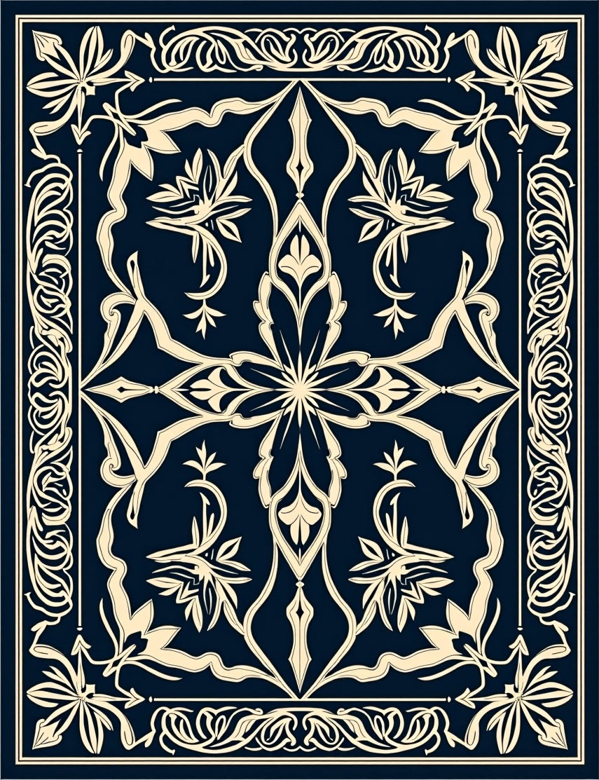Ornate Floral Scroll Dark Navy Rug