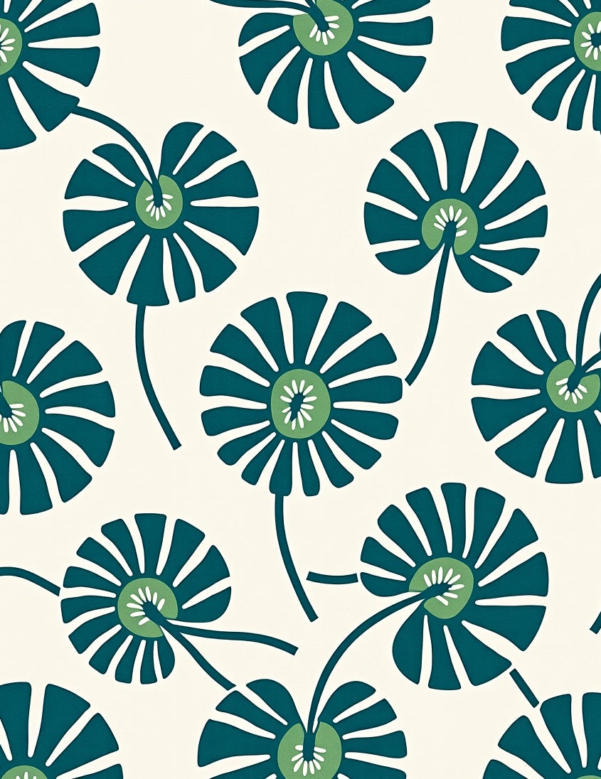 Teal Lotus Blossom Motif Rug