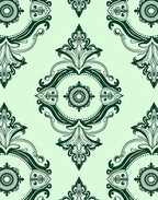 Elegant Dark Green Damask Pattern Rug