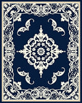 Elegant Ivory Scrollwork Navy Rug