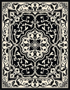 Classic Black White Floral Medallion Design Rug