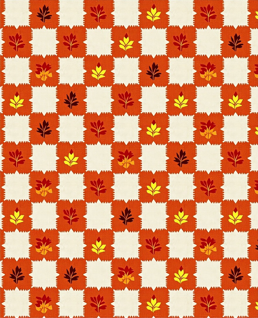Autumn Leaves Gingham Square Pattern Rug