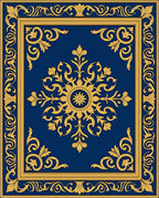 Ornate Floral Scrollwork Blue Gold Rug
