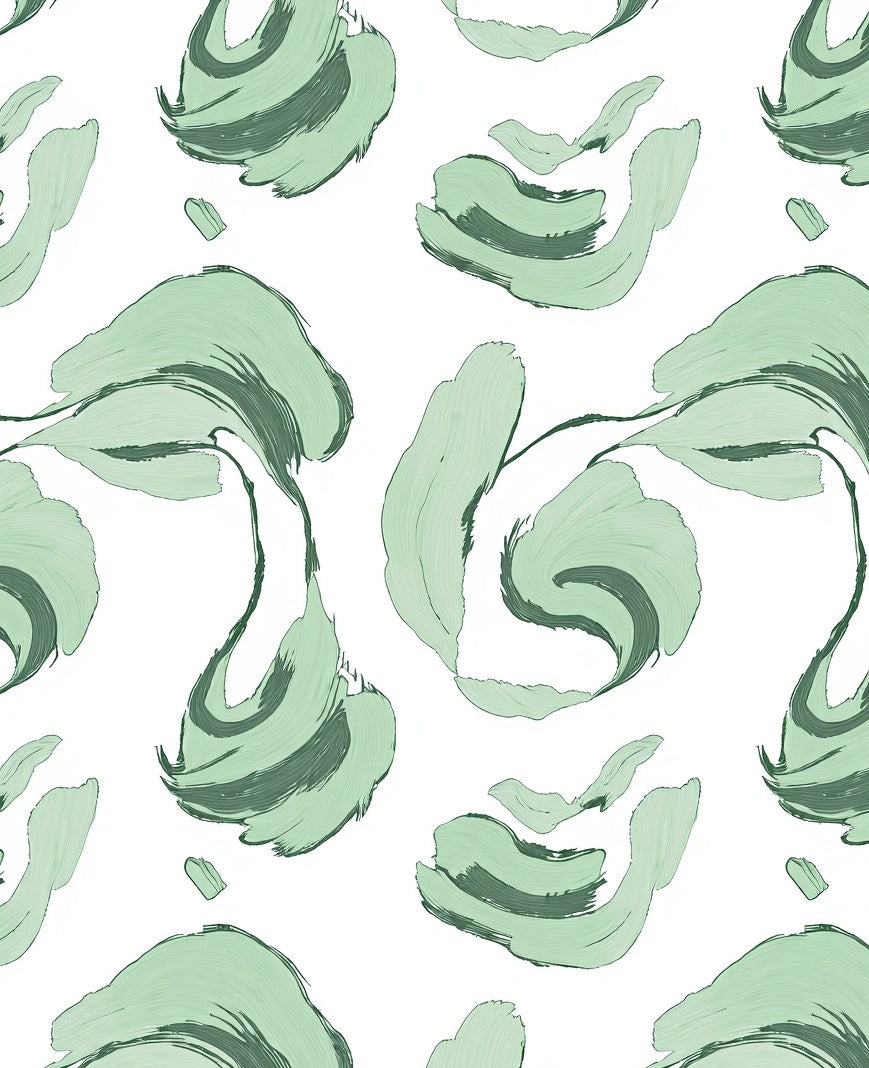 Abstract Brushstroke Green Swirl Pattern Rug