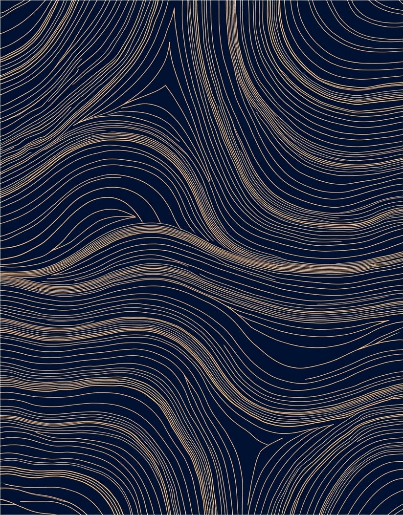 Navy Gold Linear Wave Pattern Rug