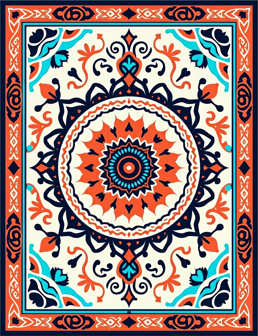 Vibrant Orange Mandala Pattern Rug