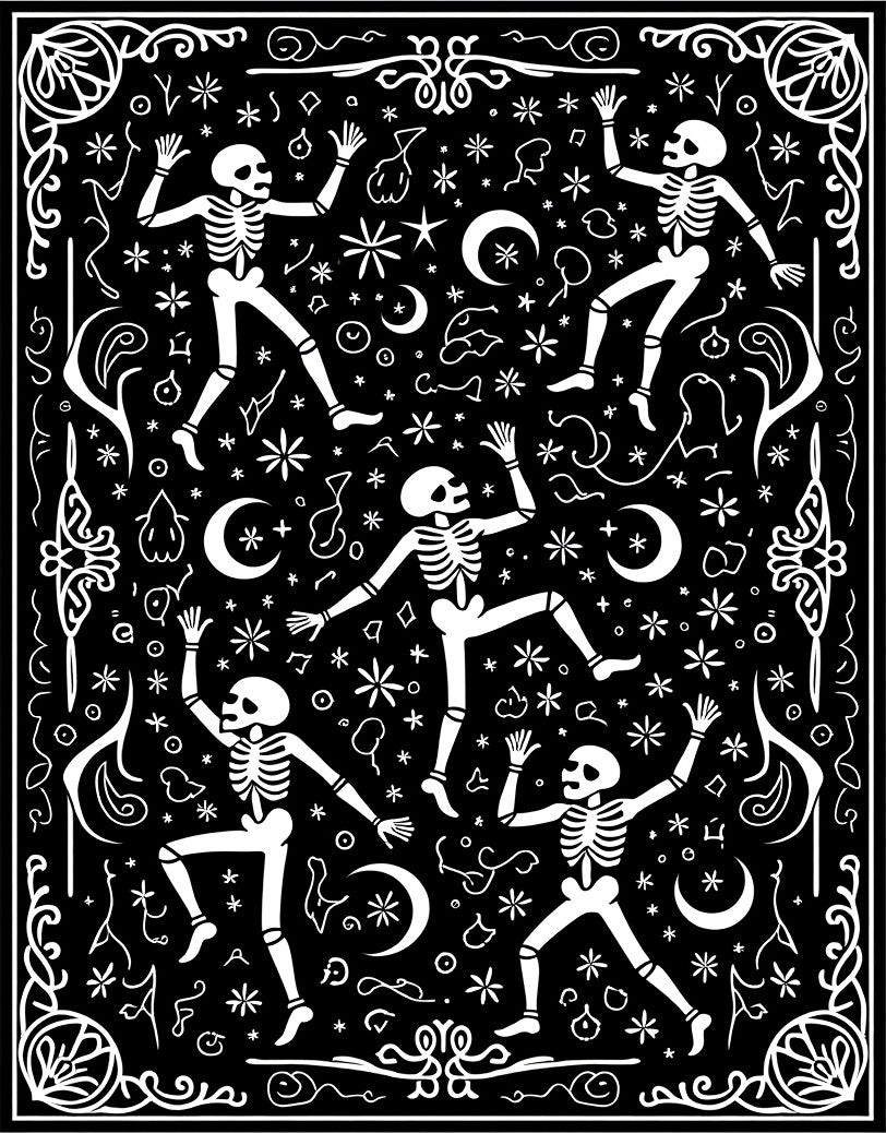 Dancing Skeletons and Celestial Night Sky Rug