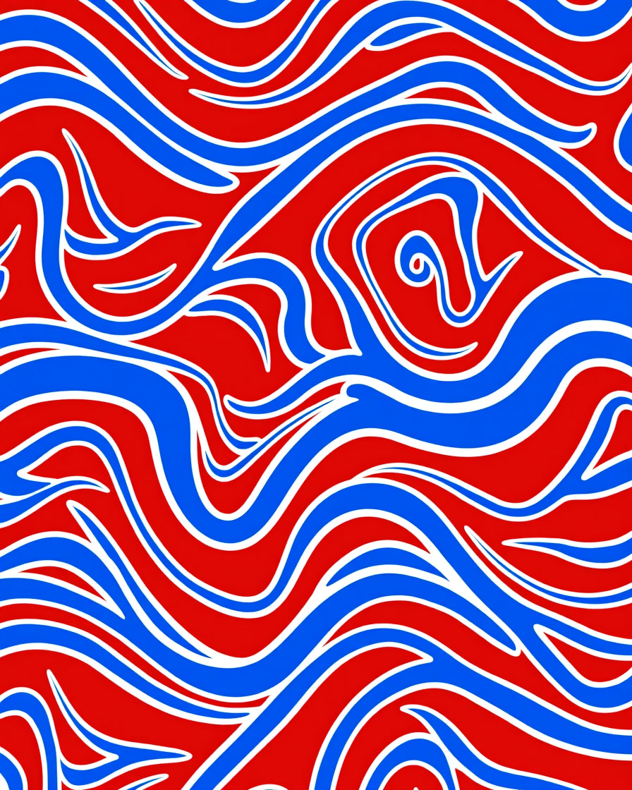 Bold Red Blue Swirl Pattern Rug