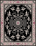 Black Cream Burgundy Floral Medallion Rug