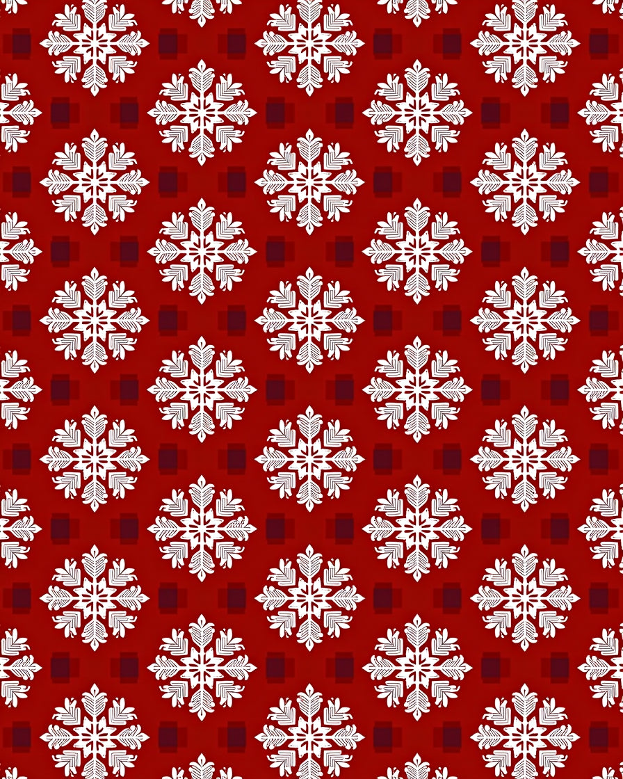 White Snowflake Red Tiled Pattern Rug