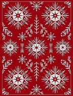 Red White Snowflakes Floral Pattern Rug