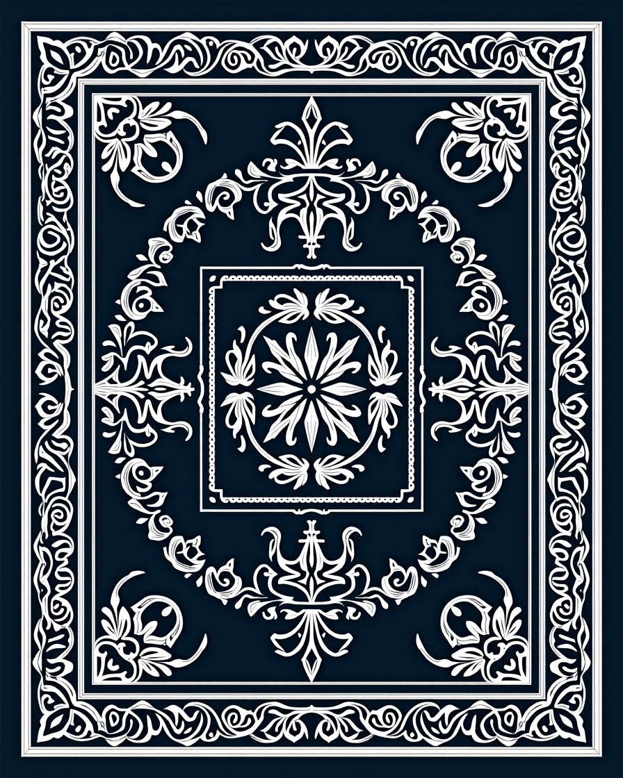 Elegant White Floral Damask Rug